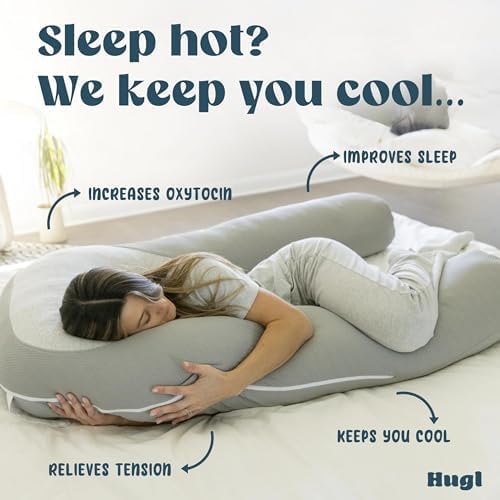 Plufl Hugl Standard Size Cooling Body Pillow for Adults U Shaped Maternity Pillow Great for Side Sleepers & Pregnant Women | Washable Cover | White