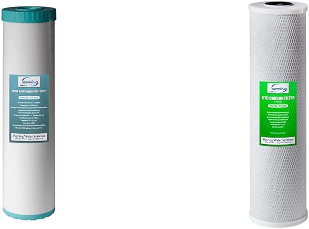 iSpring Whole House Water Filter Cartridge Bundle, Iron & Manganese Reducing Filter and CTO Carbon Block Replacement Cartridge, Models FM25B and FC25B
