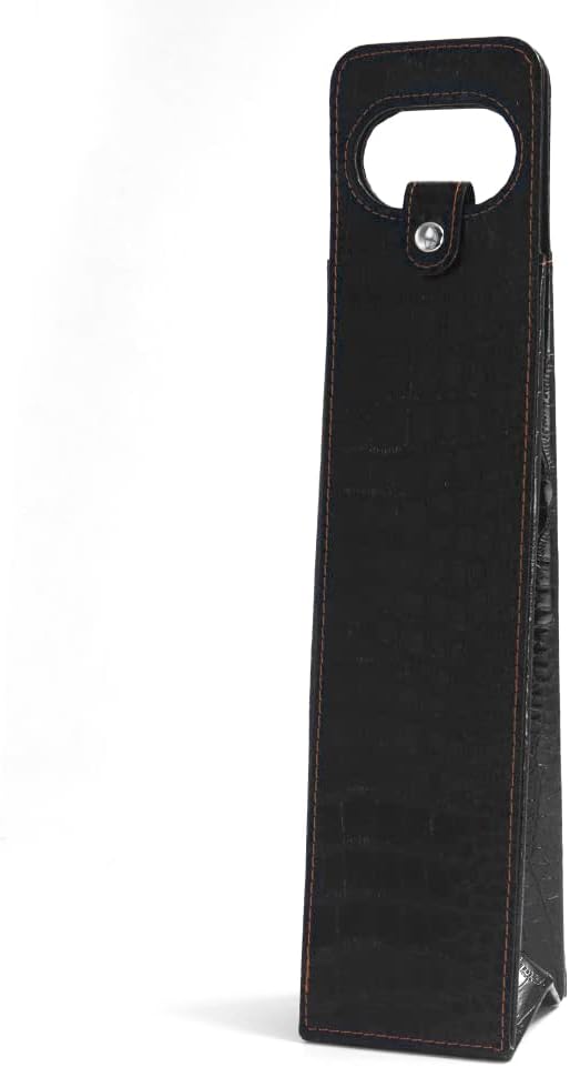 Single Bottle Wine Tote, Reusable Leather Wine Bag Tote, Single Bottle Wine Tote Bag, Crocodile Grain Wine Gift Bag for Picnic, Travel, Party, Birthday, Wedding, Restaurant (Black)