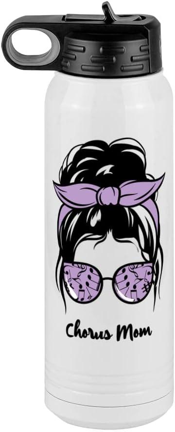Chorus Mom Water Bottle, Messy Bun, White 30 oz Polar Camel with Straw Lid, Stainless Steel, Vacuum Insulated