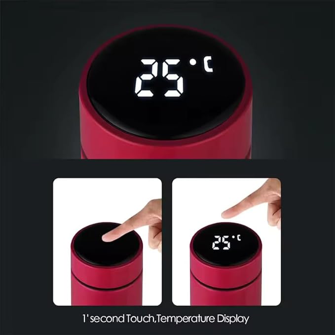 Smart Stainless Steel Water Bottle with LED Temperature Display, 16oz (480ml), Double Wall, Reusable Tumbler (Pink)