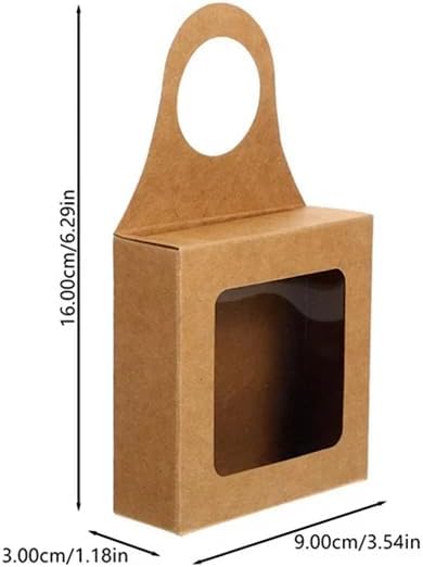 Dudnbt 30 PCS Kraft Paper Wine Bottle Box with Window 3.5 x 3.5 x 1.2 Inches for Gifts Empty Wine Bottles for Decoration Bottle Hanger Favor Box for holding Candy Truffles Chocolate Cookies (Cowhide)