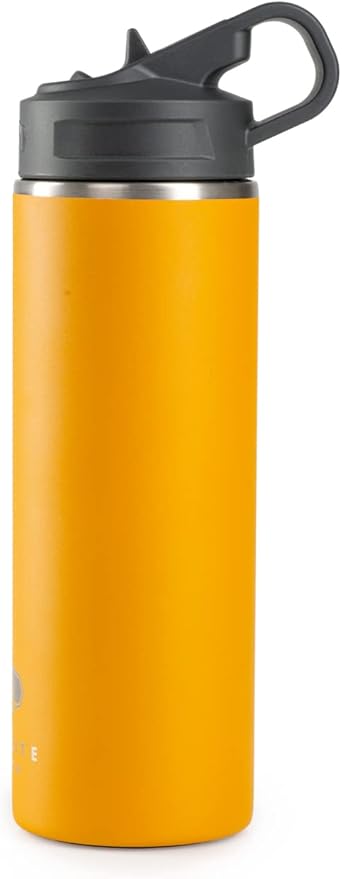 GSI Outdoors, Microlite Water Bottle with Straw Lid, Vacuum-Insulated Stainless Steel, for Camping, 24 oz. Mineral Yellow