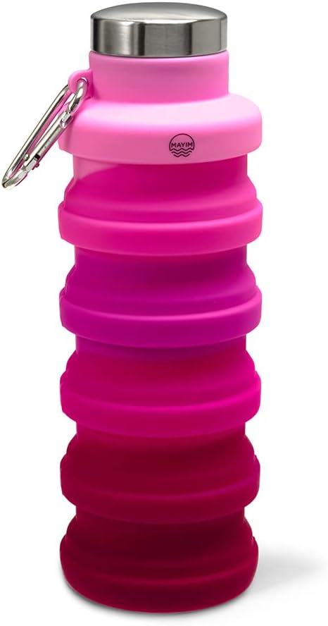 Mayim Collapsible Water Bottles Silicone Travel Tumbler with Clip for Backpack, Reusable Portable Sport Water Bottle for Gym, Camping, Hiking or Airport, 17 Oz Deep Pink