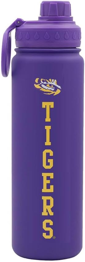 LSU Tigers Water Bottle - Purple Double Walled Stainless Steel 24 oz Keeps Drinks Cold or Hot