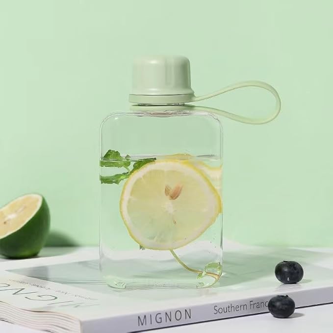 Flat Water Bottle Travel Flask Portable 8.2 oz BPA Free Tritan Square Water Bottles Leakproof Slim Water Bottle for Purse Travel Pocket Sports Fitness (Green, 8.2 OZ)