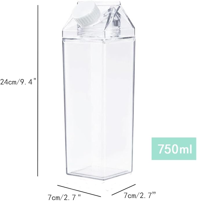 Jinberry 750ml/25Oz Cute Milk Carton Water Bottle Portable Drinkware for Outdoor Climbing Tour or Camping