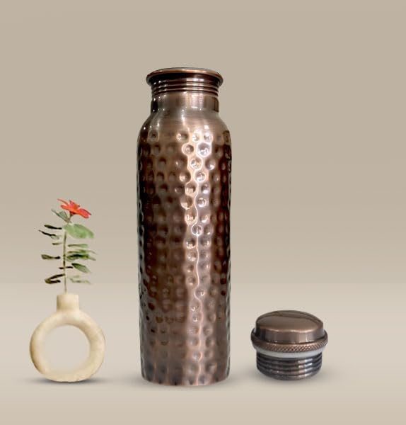 Feather Printed Copper Water Bottle - Leak Proof Ayurvedic Drinkware Copper Vessel for Sports, Gym, Outdoors, Yoga, Kitchen (Design 23)
