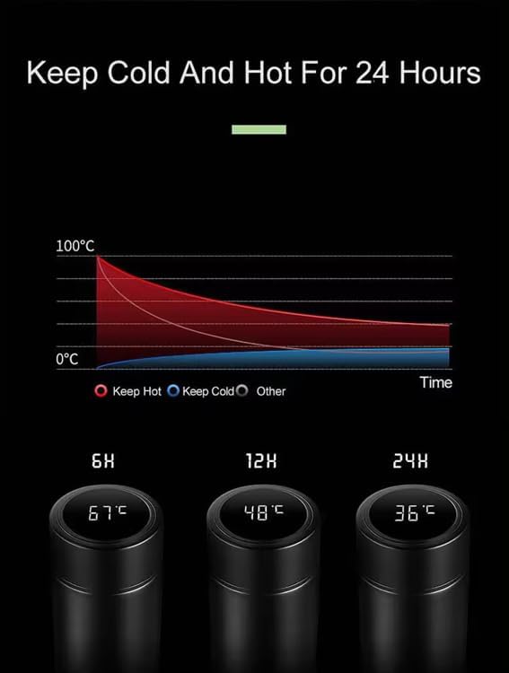 Smart Stainless Steel Water Bottle with LED Temperature Display, 16oz (480ml), Double Wall, Reusable Tumbler (Silver)