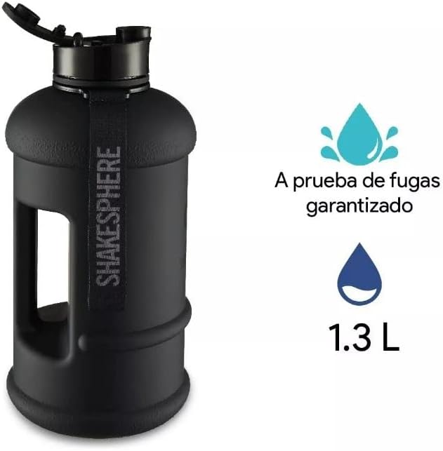SHAKESPHERE Large Sports Water Bottle - BPA Free Hydration Jug, Black - Ideal for Sports, Camping, Outdoor, Biking & Kids (Matte Black with White Logo, 1.3L)