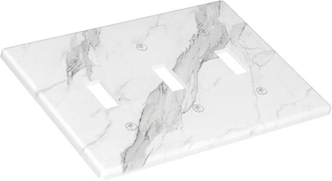 Marble Grey Wall Plate Decorative Light Switch Cover 3-Gang Triple Toggle for Bathroom Farmhouse Kitchen Bedroom White