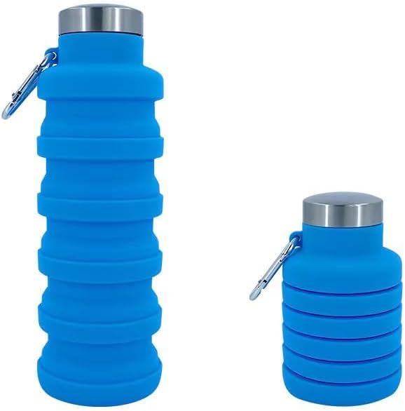 Collapsible Water Bottles 17oz, Odorless BPA-Free Silicone, Leak-Proof Foldable Reusable Bottle - Perfect for Travel Sports Gym Hiking Camping Cycling - Light Blue