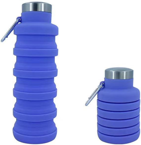Collapsible Water Bottles 12oz, Odorless BPA-Free Silicone, Leak-Proof Foldable Reusable Bottle - Perfect for Travel Sports Gym Hiking Camping Cycling - Purple