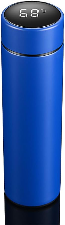 Water Bottle With LED Temperature Display Tea Infuser Vacuum Leak Proof Double Wall Insulation Stainless Steel (Blue), SMB0001