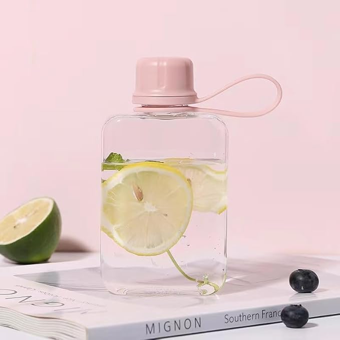 Flat Water Bottle Travel Flask Portable 8.2 oz BPA Free Tritan Square Water Bottles Leakproof Slim Water Bottle for Purse Travel Pocket Sports Fitness (Pink, 8.2 OZ)