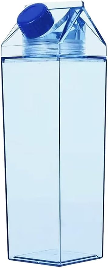 Jinberry 1000ml/34oz Cute Leakproof Clear Milk Carton Water Bottle Portable Drinkware for Outdoor Climbing Tour or Camping