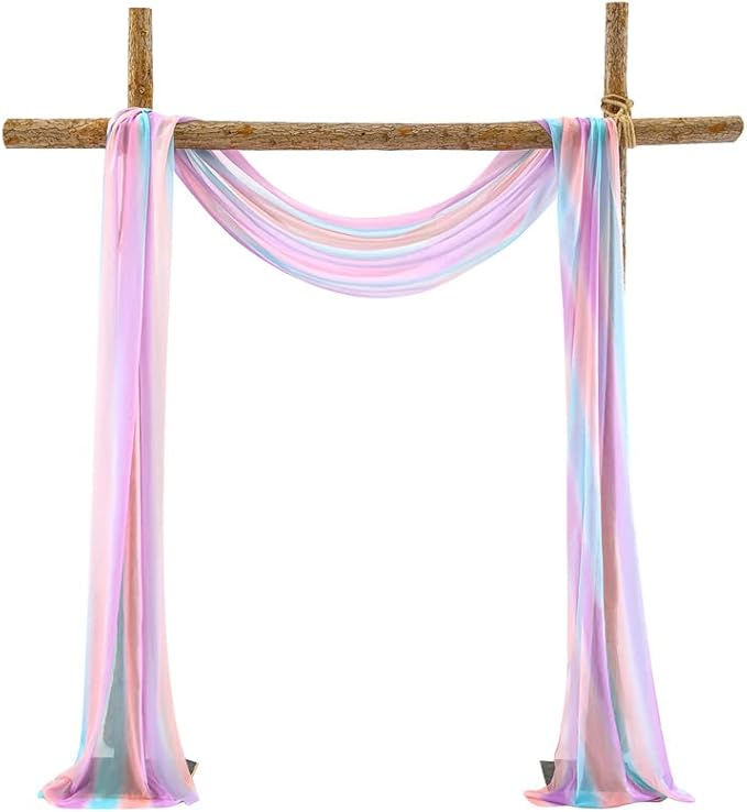 Akiky Rainbow Canopy Bed Curtains Princess Bed Canopy Scarf for Full/Queen Bed Frame,Wood Frame Bed-2 Panel Colorful Sheer Curtain(Full/Queen,Rainbow)