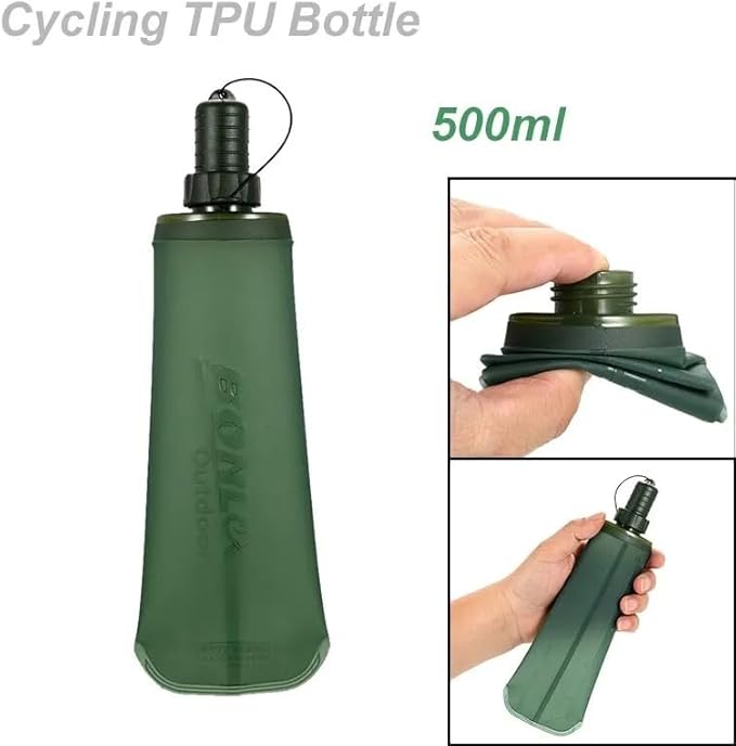 RAİL TPU Outdoor Sport Bottle, 500ml (16.9 oz), Folding Soft Flask for Running, Camping, Hiking, Bicycling, Fitness Water Bag