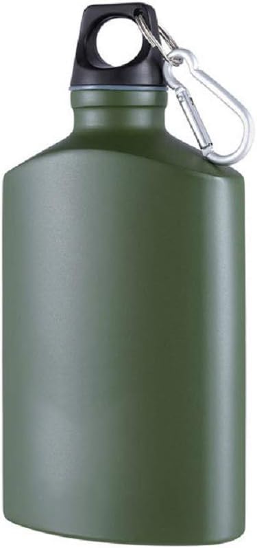 Aluminum Flat Military Canteen Water Bottle - for Travel Camping Hiking Outdoor Recreation with Hook Portable BPA Free 18oz Green