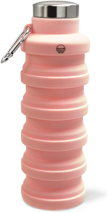 Mayim Collapsible Water Bottles Silicone Travel Tumbler with Clip for Backpack, Reusable Portable Sport Water Bottle for Gym, Camping, Hiking or Airport, 17 Oz Blush