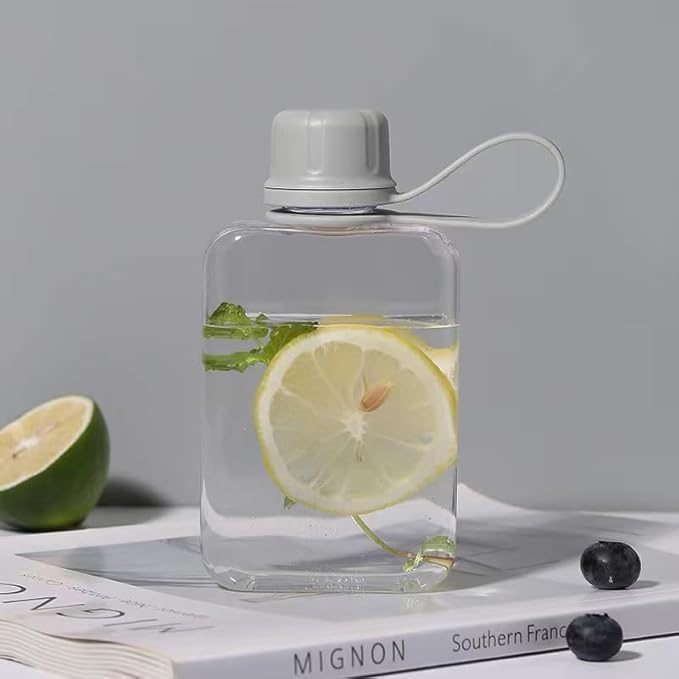 Flat Water Bottle Travel Flask Portable 8.2 oz BPA Free Tritan Square Water Bottles Leakproof Slim Water Bottle for Purse Travel Pocket Sports Fitness (Grey, 8.2 OZ)