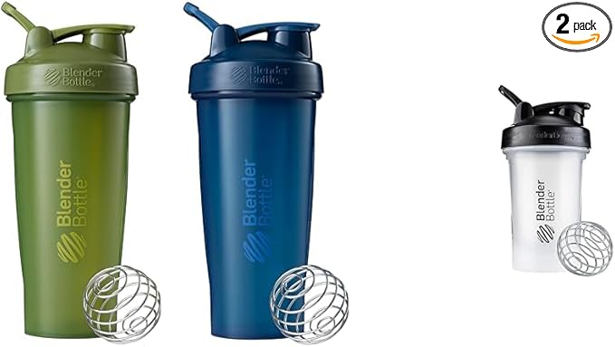 BlenderBottle Classic Shaker Bottle Perfect for Protein Shakes and Pre Workout, 28-Ounce (2 Pack), Moss/Moss and Navy/Navy & Classic V2 Shaker Bottle Perfect for Protein Shakes and Pre Workout