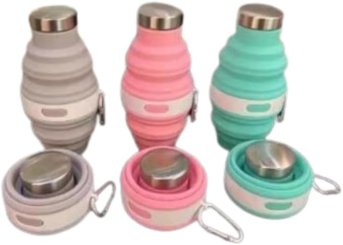 Collapsible Silicone Water Bottle with Carabiner, 475ml/17oz, BPA-Free, Leak-Proof, Lightweight & Durable for Travel, Gym, Camping (Grey)