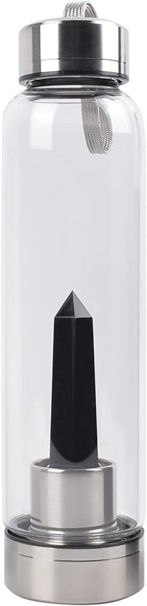 Crystal Glass Water Bottle Energy Quartz Gemstone Water Bottle with Changeable Natural Crystal Center for Healing and Wellness