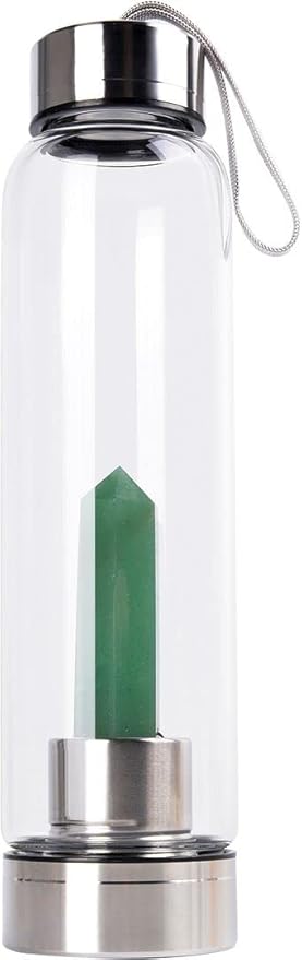 Crystal Glass Water Bottle Energy Quartz Gemstone Water Bottle with Changeable Natural Crystal Center for Healing and Wellness Jade Crystal