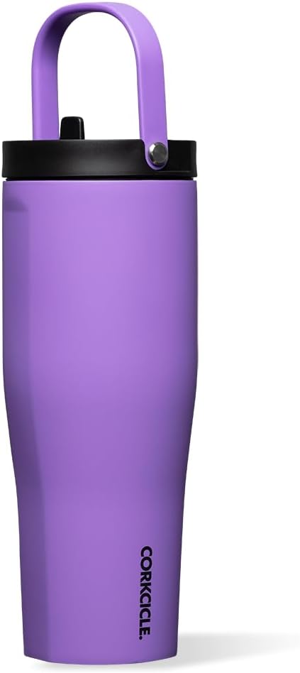 Corkcicle Go Cup XL Insulated Tumbler with Lid and Straw, Varsity Purple, 30 oz – Reusable Water Bottle Keeps Beverages Cold for 12hrs – Cupholder Friendly Tumbler, Leak-Proof Design