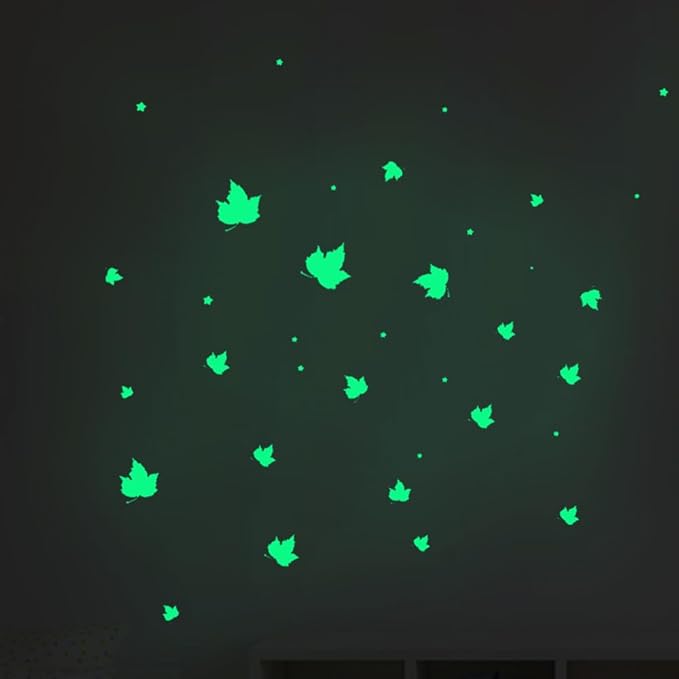 Glow in The Dark Leaf Wall Stickers for Home,60pcs PET Exquisite Carved Plant Wall Stickers for Bedrooms, Leaf Stickers Wall Decals for Boys and Girls Room, Cute Plant Decals Stickers Walls (Leaf 3)