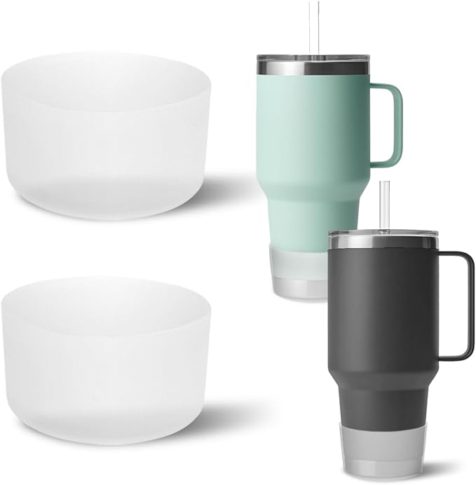 2 PCS Silicone Protective Boot for Yeti Rambler 20oz/25oz/30oz/35oz Tumbler, Anti-Slip Protective Silicone Water Bottle Bottom Boot Sleeve Cover for Yeti Tumbler [Transparent+Transparent]