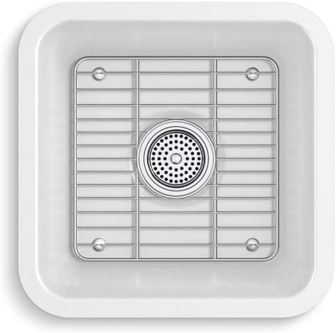 KOHLER K-8223-CM6 Cairn 15.5" Neoroc Composite Undermount Single-Bowl Bar Sink, Composite Bar Sink with Sink Rack, Matte White