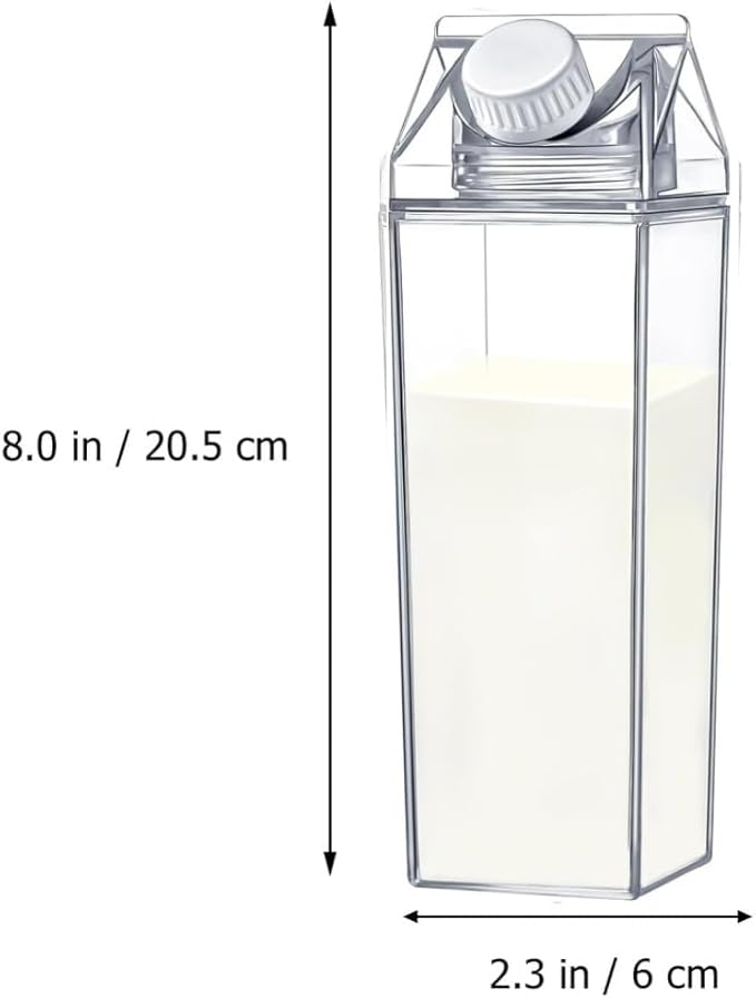 2Pcs 17Oz/500ML Milk Carton Water Bottle Reusable Plastic Juice Bottle Beverage Milk Cup Leakproof Juice Tea Jug for Outdoor Climbing Travel Or Camping