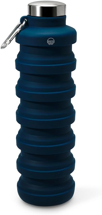 Mayim Collapsible Water Bottles Silicone Travel Tumbler with Clip for Backpack, Reusable Portable Sport Water Bottle for Gym, Camping, Hiking or Airport, 24 Oz Navy