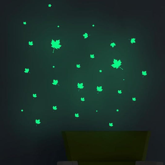 Glow in the Dark Leaf Wall Stickers for Home Sweet Home,60pcs PET Plant Wall Stickers for Bedrooms, Leaf Stickers wall decals for Boys and Girls Room, Cute Plant Decals Stickers for Room Walls(Leaf 4)