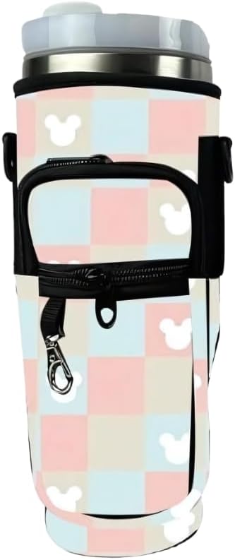 Prime Choice Theme Park Inspired 30oz / 40oz Water Bottle Holder Sleeve Water Bottle Sling Carrier Bag Compatible With 30oz / 40oz Stanley, Simple Modern Tumbler (Checker Mouse Sillouhette)