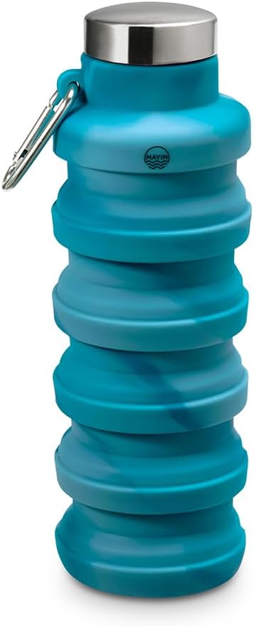Mayim Collapsible Water Bottles Silicone Travel Tumbler with Clip for Backpack, Reusable Portable Sport Water Bottle for Gym, Camping, Hiking or Airport, 17 Oz Turquoise Tie Dye