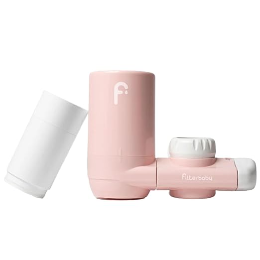 Filterbaby 1.0 Faucet - Mounted Water Filter for Skin Care - Hydrate & Brighten Skin While it Cleans - Fits Most Standard US Faucets - Three Settings (Pink)