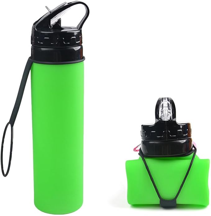 Collapsible Water Bottles 20oz, Leak Proof, BPA-Free, Foldable Silicone Travel Water Bottle for Cycling, Hiking, Outdoors Green