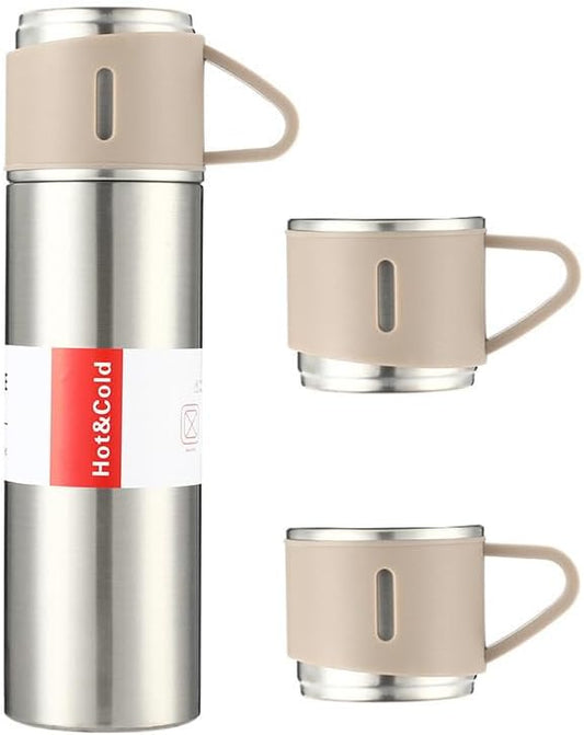 Vacuum Insulated Bottle with Cup 700ml/24oz Insulated Stainless Steel 304 Water Bottle with Sports and Travel Stainless steel Cffee Bottles (Steel set 24Oz)