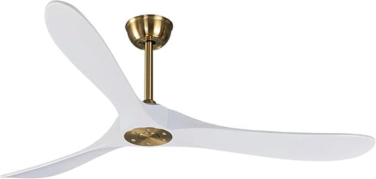 Bigzone 60" Indoor/Outdoor Ceiling Fan Without Light, Quiet Energy Saving DC Motor,3 White Balsa Wood Blades,Modern Ceiling Fan With Remote Control, Reversible Blades