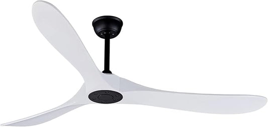 Bigzone 60" White Ceiling Fan Without Lights,DC Motor Quiet Energy Saving,3 White Balsa Wood Blades,Outdoor/Indoor Ceiling Fan With Remote Control，Reversible Blades