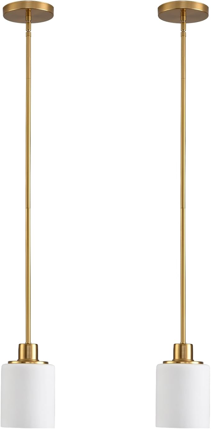 Matte Brass Pendant Lights Kitchen Island - Milk Glass Pendant Light Fixture Multiple Stems Rods 3 Units 12 Inch 3 Units 4 Inch (2 Pack Brass Downrod)