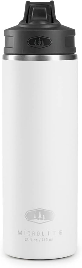 GSI Outdoors, Microlite Water Bottle with Straw Lid, Vacuum-Insulated Stainless Steel, for Camping, 24 oz. White