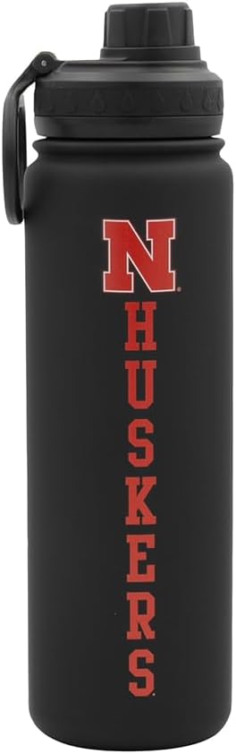 Nebraska Huskers Water Bottle - Black Double Walled Stainless Steel 24 oz Keeps Drinks Cold or Hot