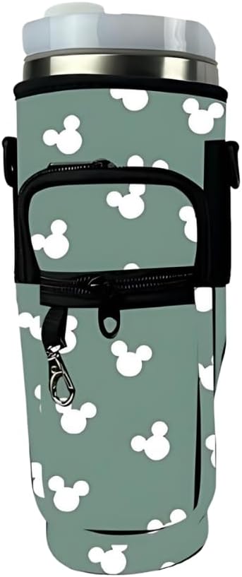Prime Choice Theme Park Inspired 30oz / 40oz Water Bottle Holder Sleeve Water Bottle Sling Carrier Bag Compatible With 30oz / 40oz Stanley, Simple Modern Tumbler (Green Mouse Sillouhette)