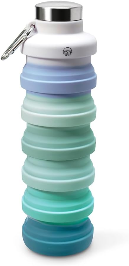 Mayim Collapsible Water Bottles Silicone Travel Tumbler with Clip for Backpack, Reusable Portable Sport Water Bottle for Gym, Camping, Hiking or Airport, 24 Oz Purple