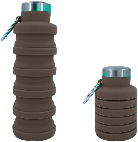 Collapsible Water Bottles 17oz, Odorless BPA-Free Silicone, Leak-Proof Foldable Reusable Bottle - Perfect for Travel Sports Gym Hiking Camping Cycling - Brown
