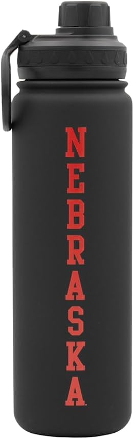 University of Nebraska Water Bottle - Black Double Walled Stainless Steel 24 oz Keeps Drinks Cold or Hot